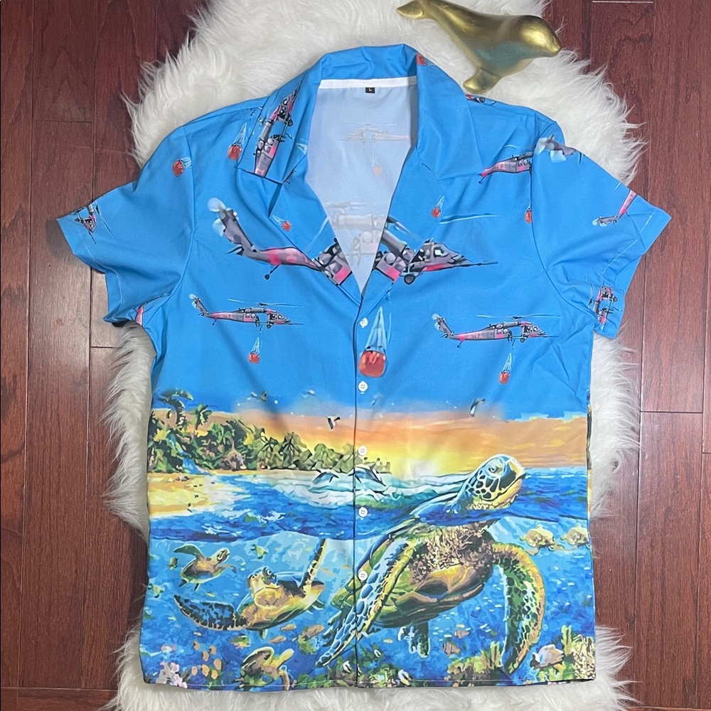 Blue Tropical Print Men's Shirt